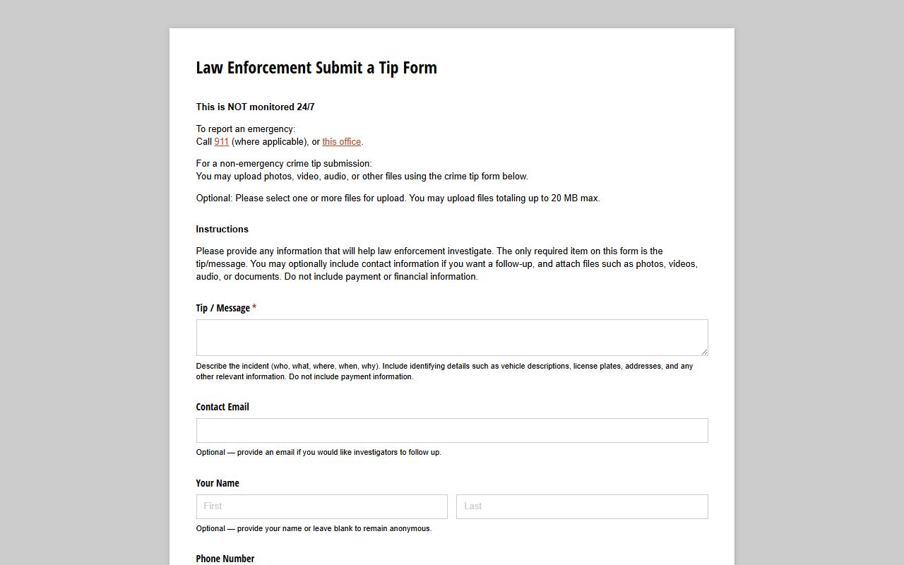 Clinton County booking photo records request caution tip form