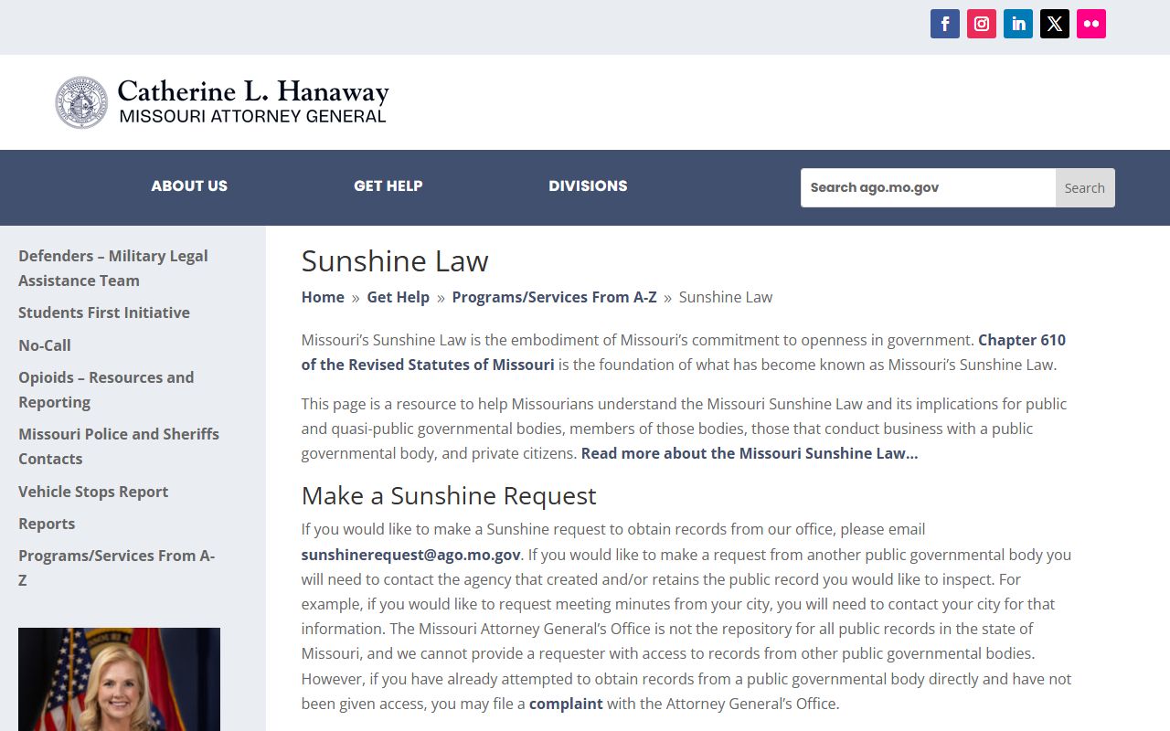 Clinton County inmate population Missouri Sunshine Law records guidance